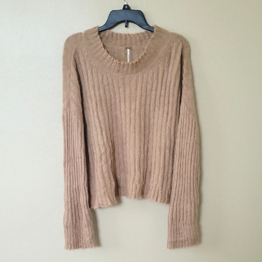 Free People Brown Alpaca Blend Oversized Cropped Sweater - Size XS